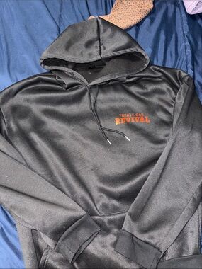 SHEIN Black Hoodie with Orange 'Revival' Logo